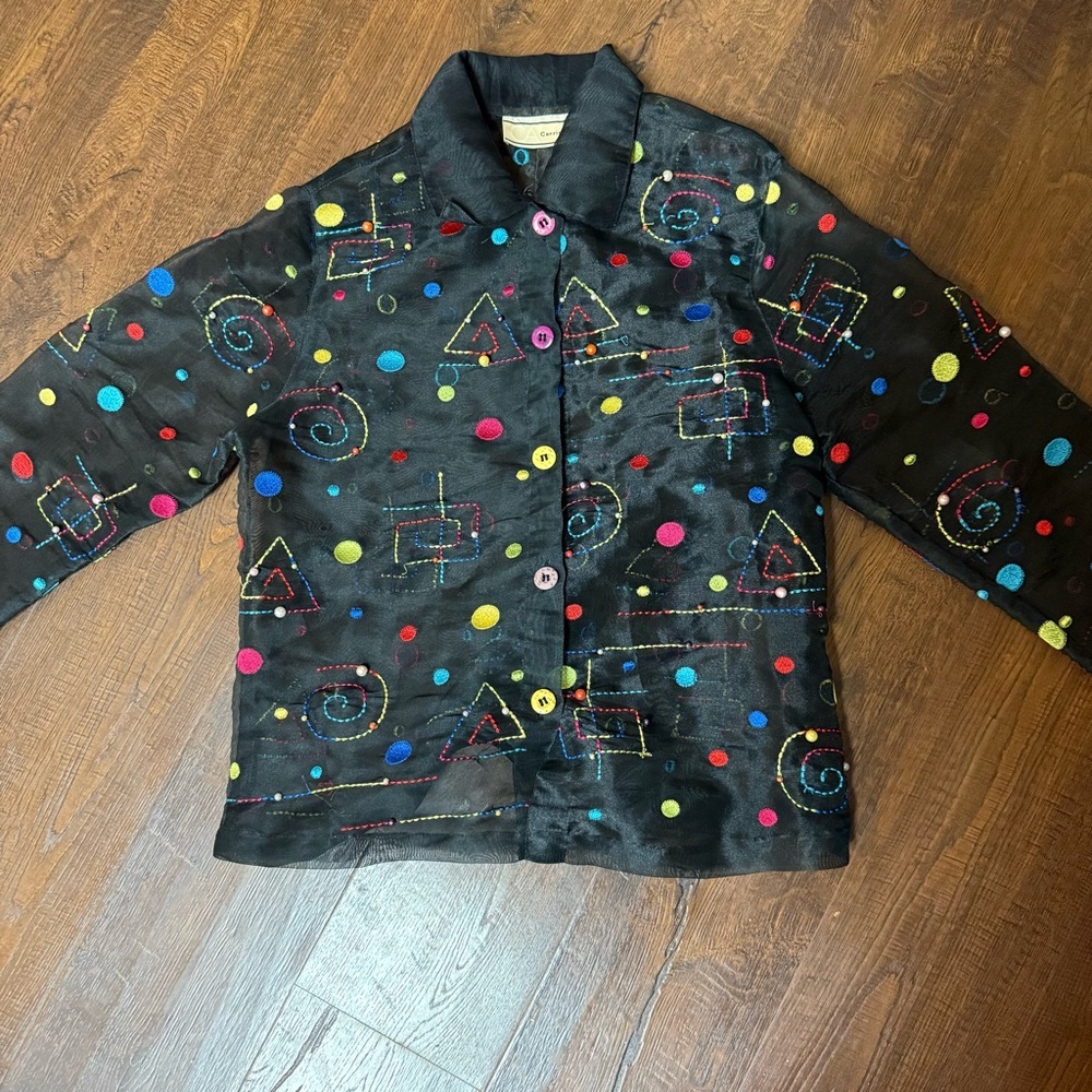 Vintage Carrie Allen Sheer Embroidered Beaded Art Blouse